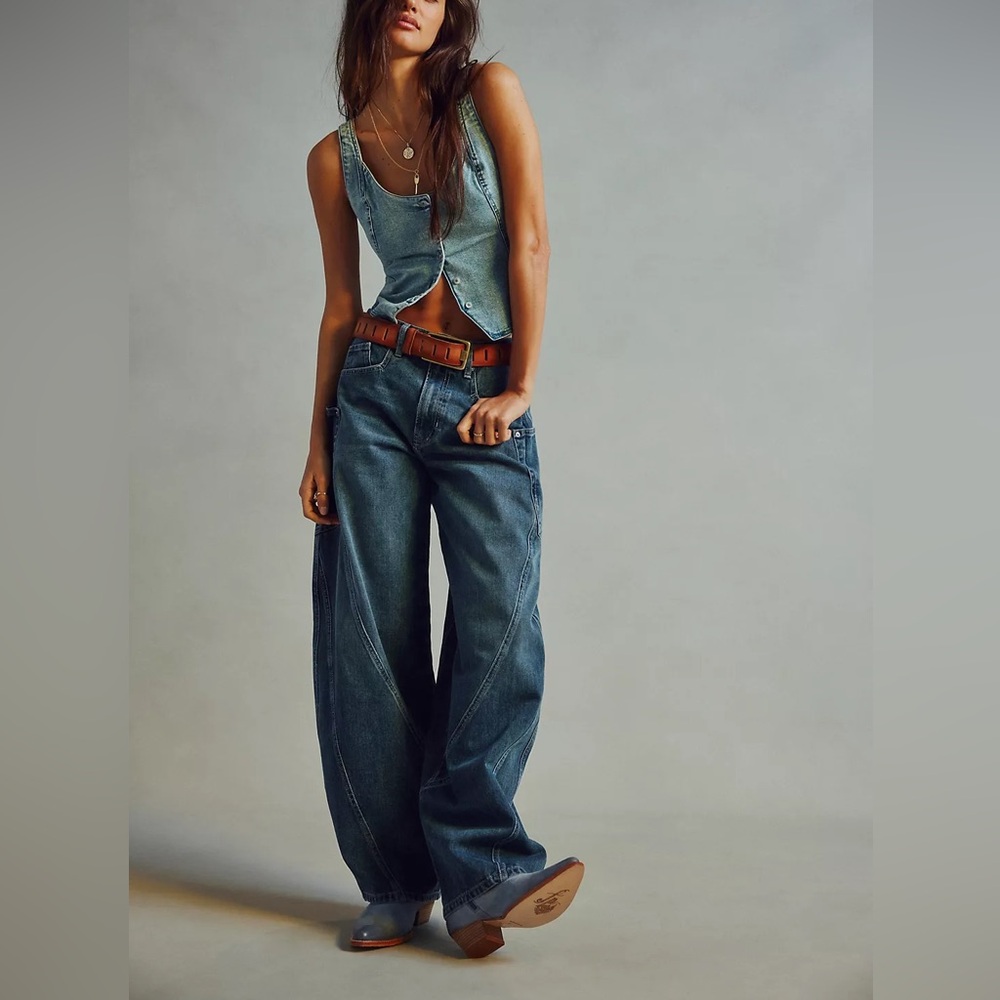 Free People We The Free Sugar And Spice Barrel Style Baggy Oversized Jeans - Picture 3 of 6